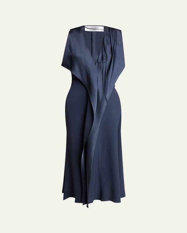Draped V-Neck Asymmetric Dress